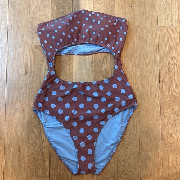 Aerie Swimsuit One Piece Polka Dot Cutout Strapless Cheeky NWT Size Large - Picture 2 of 5